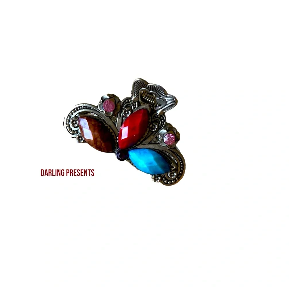 Bohemian Antique Style Jeweled Hair Claw Barrette Women Color Multi